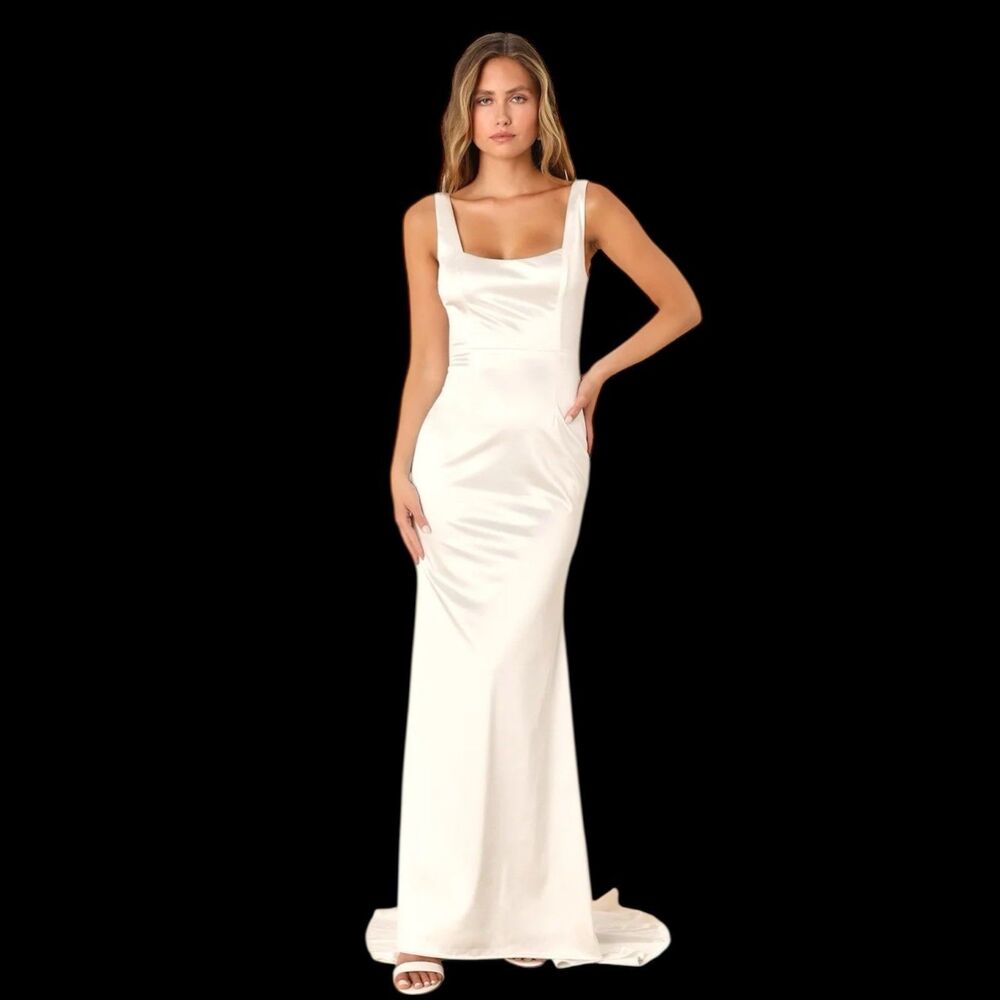 Lulus Wedding Maxi Dress Womens Small White Satin Mermaid Sensational Promise